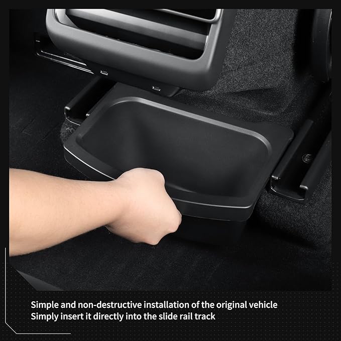 LUCKEASY Rear Center Console Floor Storage Box For Tesla Model Y Juniper 2025 2026 Storage Organizer 2nd Row Center Console Rubbish Bin Can TPE For Model Y Accessories Black