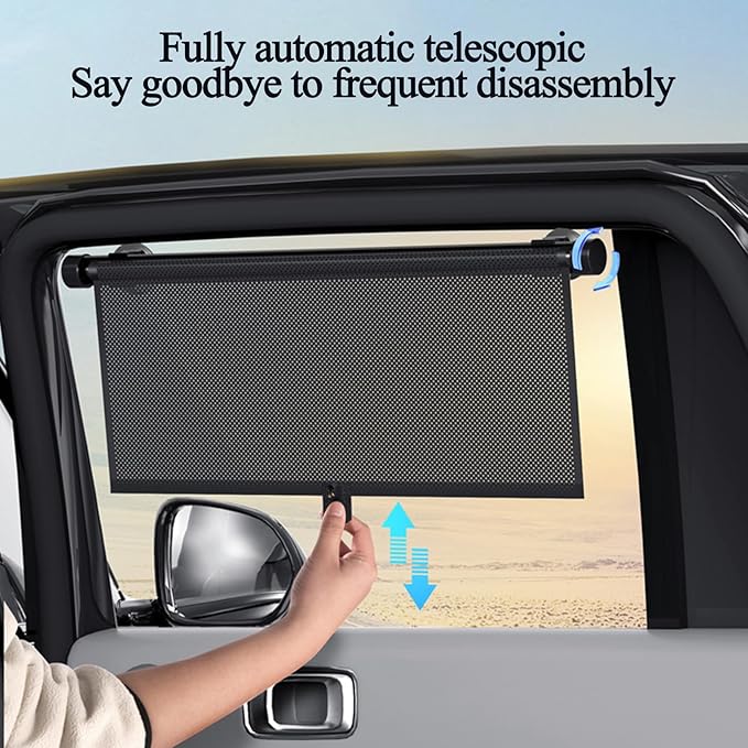 2 Pack Retractable Car Shades for Side Windows - Window Sun Shade for Car with Strong Suction Cups | Roller Shades UV Heat Block Sun Shade for Cars House Office Window (S:15.7"x17.1")