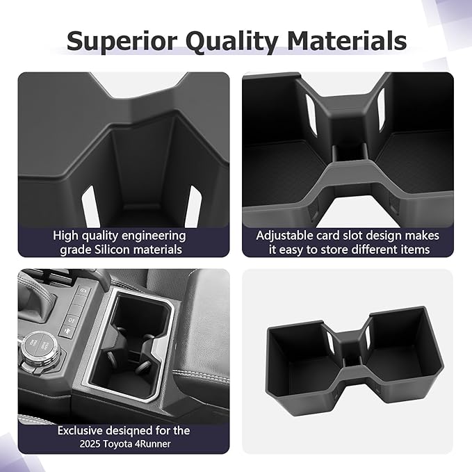 LUWU 2025 4Runner Center Console Cup Holder Compatible with 2025 Toyota 4Runner Interior Accessories Center Console Silicone Cup Holder Insert 4Runner 2025 Accessories