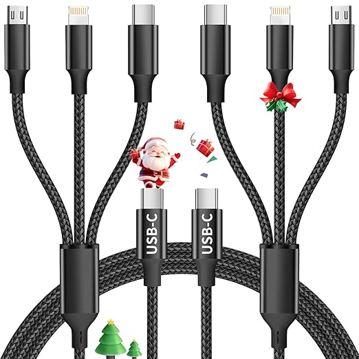 Travel Essentials,Dual Type-C 3 in 1 Multi Charging Cable, 4 FT Universal Charging Cables for All Devices, 2 USB-C/Lightning/Micro USB Port, Compatible with iPhone 17 16/15 Series/Phone/Tablet, Black