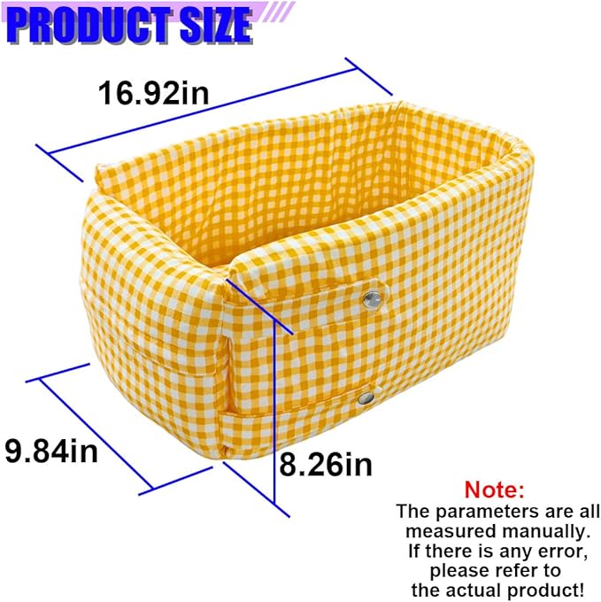 Craedli Center Console Dog Car Seat, Removable Car Armrest Box Pet Booster Seat with Safety Leash & Cushion, Washable Auto Interior Dog Carseat for Small Pets, Fit Most Cars (Yellow)