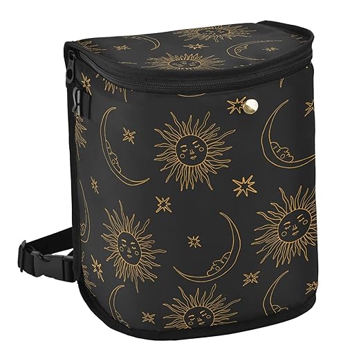 ALAZA Boho Bohemian Sun Moon Waterproof Car Trash Can with Lid Cute Car Organizer Bin Insulated Cooler Bag for Back/Front Seat