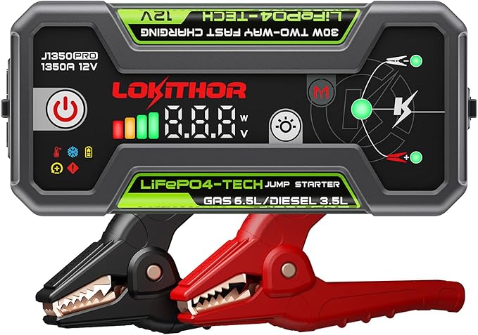 LOKITHOR J1350 PRO Jump Starter with ConnectMax, 1350 Amp LiFePO4 Jump Box for 6.5L Gas and 3.5L Diesel Engines, Car Jumper Starter Portable with 30W Two-Way Fast Charging and More 2000 Cycle Life