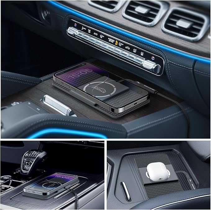 Magnetic Wireless Charger car Charging pad,POLMXS Fast Wireless Phone Charger Cell Phone Cordless Charging mat Compatible with iphone12/13/14/15 Series airpod (C11)