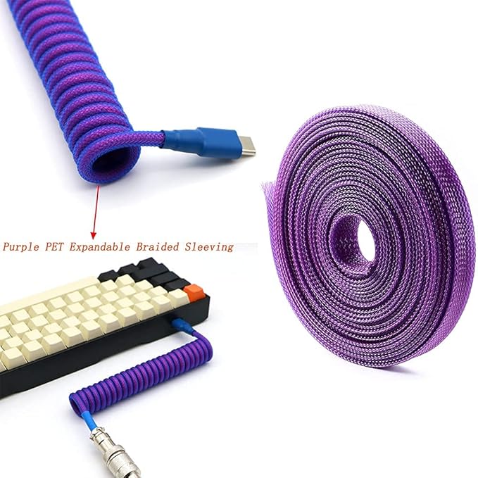 Aicosineg 32.8ft PET Flexible Braided Cable Sleeve 0.12inch Width Wire Loom Sleeving and Organizer Flexible Wire Mesh Sleeve Wrap Protector for TV Audio PC Cords from Pets Chewing Purple