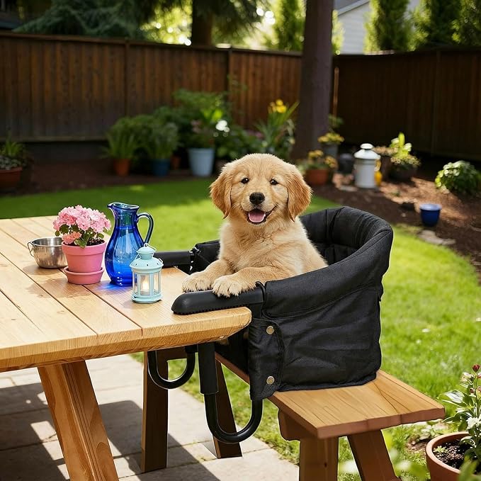 Soaoo Dog High Chair for Table, Cat Desk Perch, Pet Feeding Booster, Seat Attach to Table, Hook on High Chair Portable & Foldable for Home and Travel (Small Dogs/Cats)(Black)