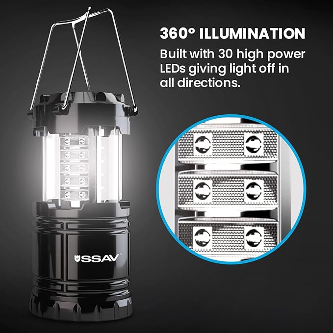 2 Pack LED Camping Lantern, LED Lanterns, Suitable Survival Kits for Hurricane, Emergency Light for Storm, Outages, Outdoor Portable Lanterns, Black, Collapsible | Batteries Included