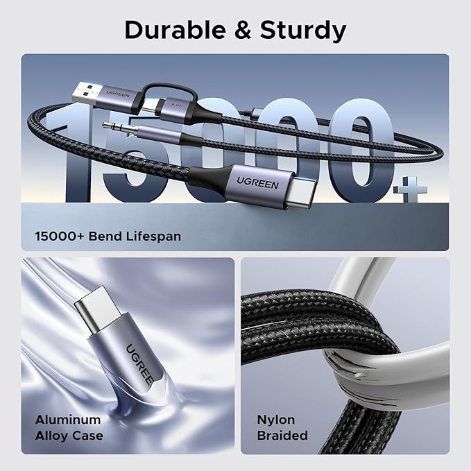 UGREEN USB C to 3.5mm Audio Cable and Charger 2 in 1 Hi-Res Type C to Aux TRS Headphone Car Stereo with PD 60W Fast Charging Compatible with iPhone 17 ProMax Galaxy S25 Pixel 10 iPad Pro Switch 2, 5FT