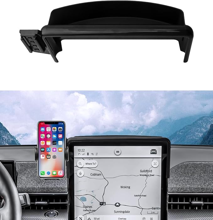 Autorder Car Phone Holder for 2021-2025 2026 Ford Mustang Mach-E Accessories Phone Mount with Dash Organizer 15.5-Inch Screen Cell Phone Automobile Cradles Hands-Free 360° Rotation