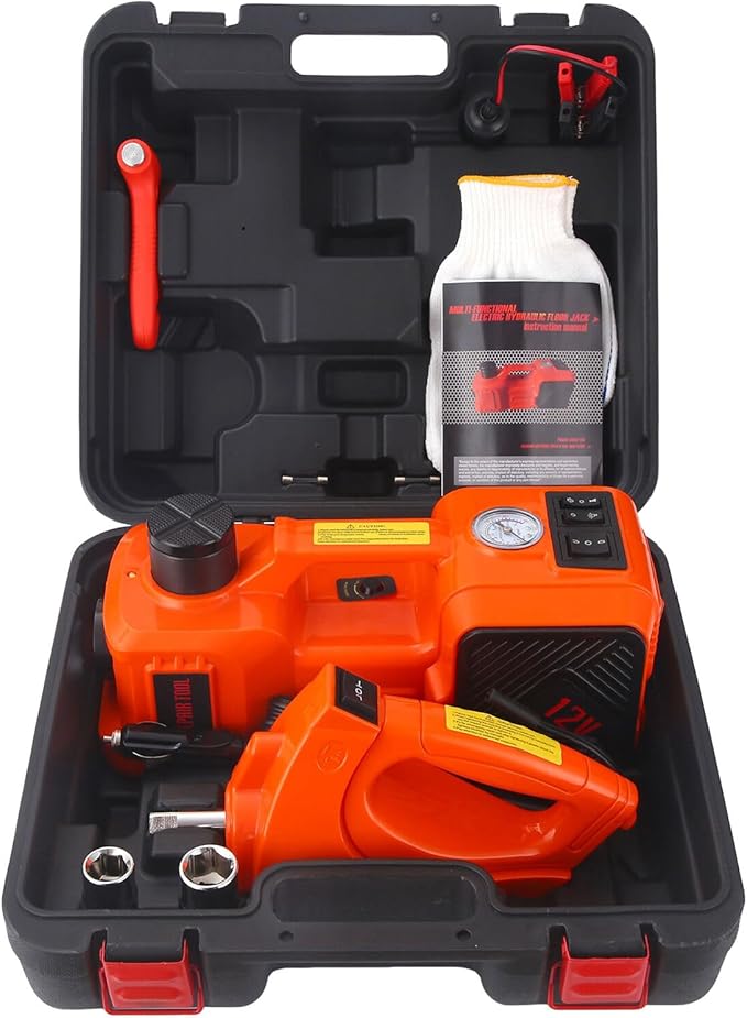 Trihelper Electric Car Jack Set 5 Ton Hydraulic Jack Car Lift Floor Jack with Integrated Tire Pump and Impact Wrench for Sedans SUV MPV Sedan Truck Change Tires Garage Repair