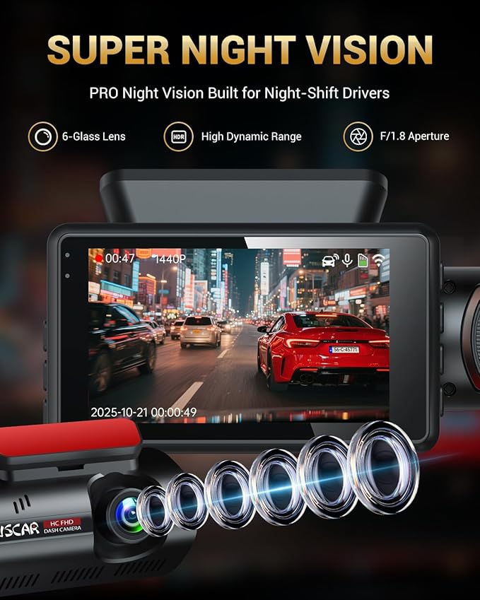 2.5K+1080P Dual Dash Cam Front and Inside, WiFi & GPS Dash Camera for Cars with 32G Card, IR Night Vision, 3" IPS Screen, Inside Car Camera for Taxi Driver, Support 256GB Max, App Control