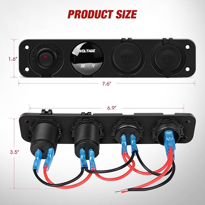Nilight 4 in 1 ON/Off Charger Socket Panel Dual USB Power Outlet LED Voltmeter Cigarette Lighter Socket Lighted ON Off Rocker Toggle Switch for Truck Car Marine Boats RV,2 Years Warranty