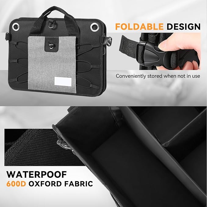 Auto Dynasty Collapsible Car Trunk Organizer, Grey Foldable Cargo Storage Container with Water Resistant Fabric for Car Accessories, SUV, Van, Tools, 2 Compartments