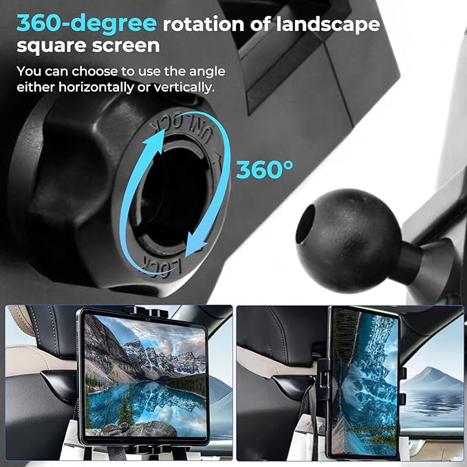Car Tablet Holder with Hooks for Volvo XC90 XC60 S60 S90 V60 V90 Accessories, Car Headrest Mount Holder Compatible with iPad Pro Air Mini, Galaxy Tabs, 4.7-12.9 Inch Phones & Tablets, Black
