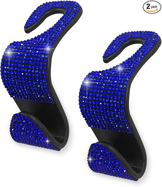 OSIFIT 2PCS Car Seat Hooks, Bling Car Rhinestone Headrest Hooks, Universal Bling Car Interior Accessories, for Handbag, Clothes, Purse, Water Bottle (Blue)