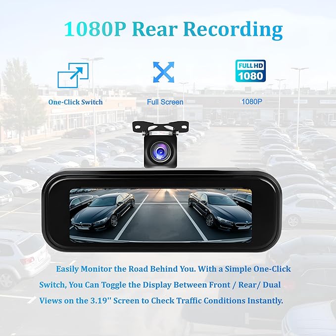 Dash Cam Front and Rear with WiFi, 4K+1080P Dash Camera for Cars, 7Track Dual Car Camera with App Control, 64GB Card, 3.19" IPS Screen, Night Vision, Parking Mode, Loop Recording for Personal Use