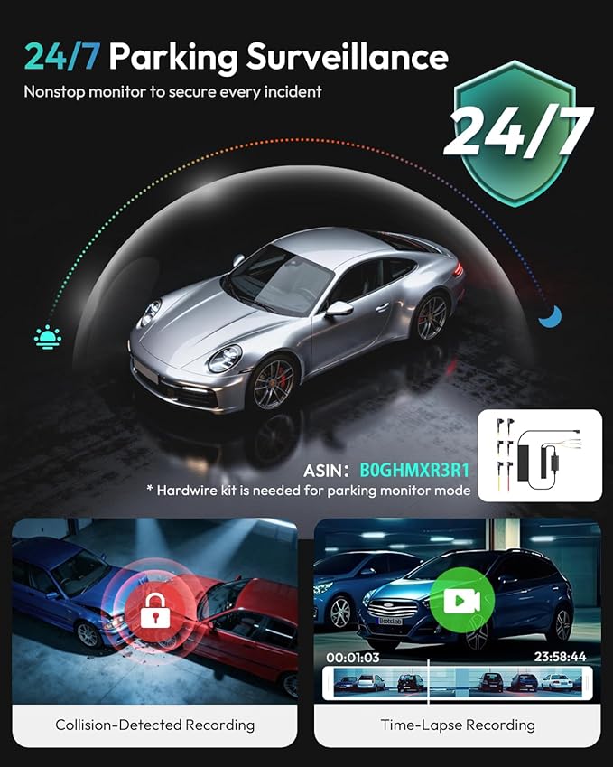 BOTSLAB 4K Dual Dash Cam Front and Rear, IMX415 STARVIS Sensor, True 4K+2K Dash Camera with 170°Wide Angle, Night Vision, 24H Parking Mode, Built-in 5.8GHz WiFi & GPS (No SD Card)