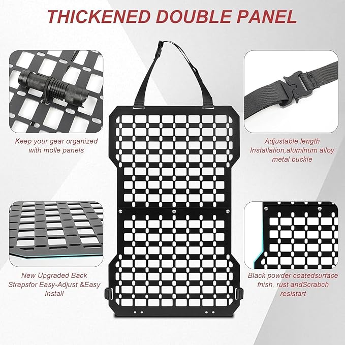 Rigid Molle Panels for Vehicles Truck Mount Rack Panel Tactical Seat Back Organizer Adjustable with 3 Storage Bag