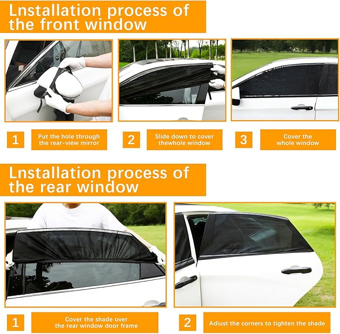 4 Pack Car Window Sunshades Privacy Protection, UV Protection, Breathable and Elastic Fabric, Suitable for Most (99%) Cars(2 Front+2 Back)
