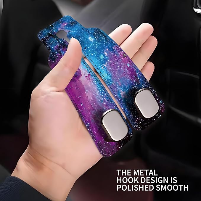 Car Seat Headrest Hook, Universal Leather Cute Hanger Holder Hook, Storage Organizer Interior Accessories for Purse Bags Handbag Purple Universe