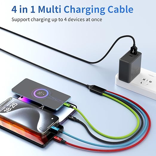 4 in 1 Multi Charging Cable [2Pack 5FT], Tangle Free USB C Car Charger Cable Nylon Braided with 2 USB-C/IP/Micro, Travel Charging Cords for iPhone Android iPad and More