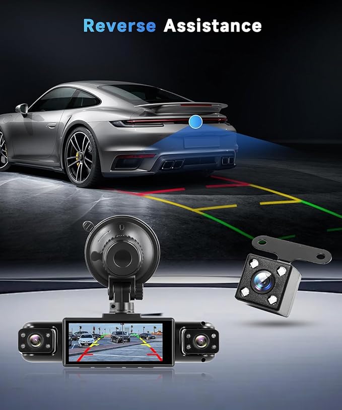 Dash Camera for Car, 360 Degree Dash Cam with 4 Lenses, Front Rear Left Right Recording, HD 2K Car Dashboard Camera with Night Vision, Suction Mount and Rear Camera Included