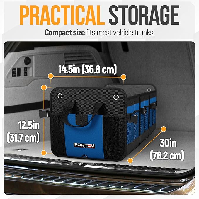 FORTEM Trunk Organizer with Cooler For SUV Car Organizer and Storage, Collapsible Multi-Compartment, Perfect Christmas Gifts For Men, Women, 1680D Oxford, Non Slip Bottom, Straps, Soft Cover 110L