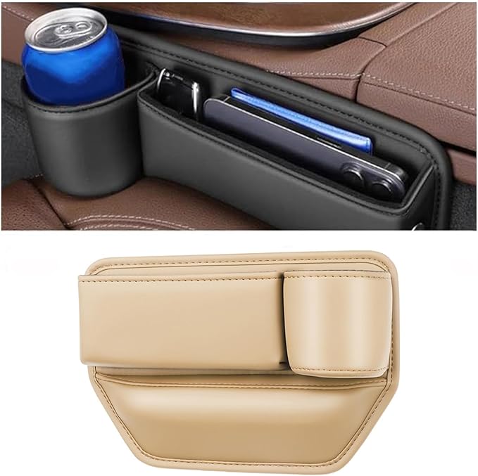 Car Seats Gap Organizer Storage Box for M&azda CX-5 2022-2025 Car Leather Cup Holder Gap Bag Seats Gap Filler Organizer Interior Accessory,Beige-Right