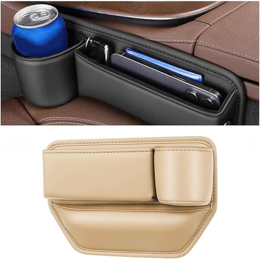 Car Seats Gap Organizer Storage Box for M&azda CX-5 2022-2025 Car Leather Cup Holder Gap Bag Seats Gap Filler Organizer Interior Accessory,Beige-Right