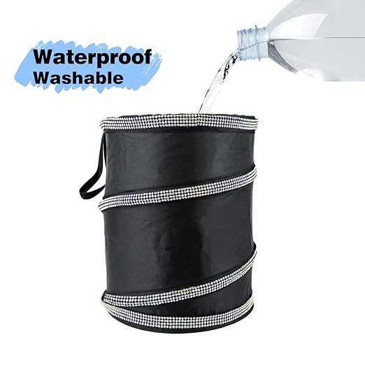 eing Car Trash Can, Portable Garbage Bin with Bling Diamonds, Collapsible Pop-up Water Proof Bag, Waste Basket Bin, Rubbish Bin (1 Pack, AB)