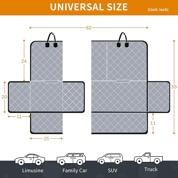 IVY&LANE Dog Car Seat Cover for Back Seat,Conversible 2-in-1 Waterproof Front Seat Cover,Heavy-Duty & Scratchproof Car Seat Protector Cover for SUVs,Trucks and Sedans(Large,Grey)