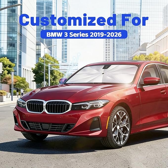 Car Windshield Sun Shade for BMW 3 Series 2019-2026 –[Reflective Coated Fabric] Sunshade Umbrella for Front Window, Car Shades Sun Visor Keep Car Cool and Protects Interior, 1:1 Exact Fit