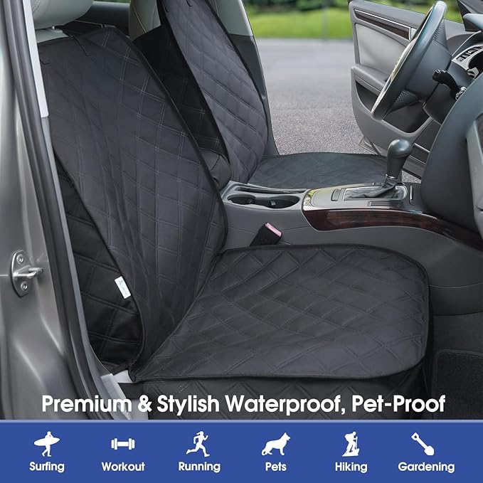 ALLANSING Front Seat Cover for Dogs with Side Flaps, Heavy Duty 900D Waterproof Car Seat Cover, Protects from Dirt & Scratches, for Pets & Daily Use, Fits Cars SUV Trucks Minivans (2-Pack)