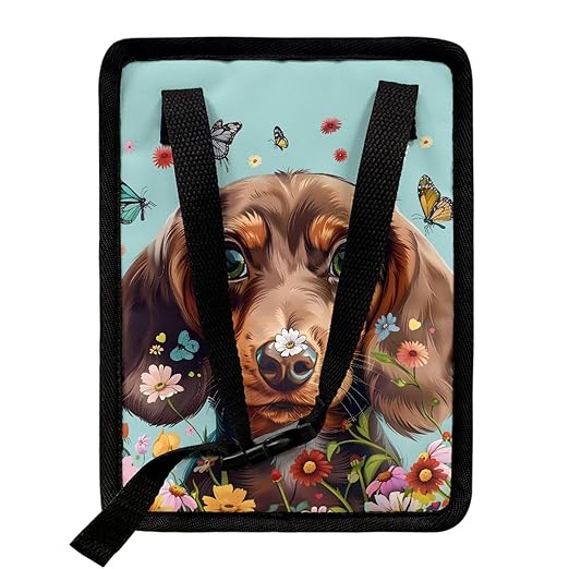 Talayituse Dachshund Butterfly Daisy Print Car Trash Can Accessories Organizer Garbage Bag Dustbin Container with Lid Waste Basket Storage Pocket Hanging Large Size Vehicle Trash Bin