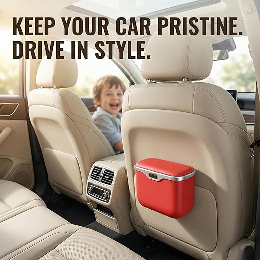 Car Trash Can with Lid - Leakproof Hanging Car Garbage Bin for Door & Seat Back - Waterproof Auto Trash Bag & Multifunctional Storage Organizer for SUV, Truck, Sedan (Red)