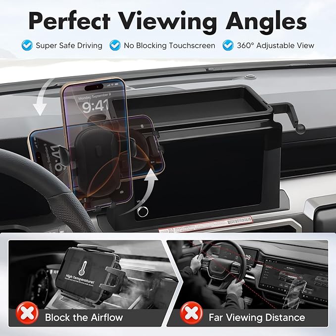 FIILINES Dashboard Center Console Organizer & Phone Holder for Toyota Tacoma 2024-2026, Dash Organizer with 360 Degree Rotation Phone Mount Tacoma Accessories (Only Fit 8-inch)