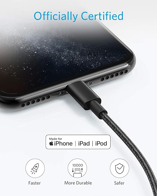 Anker USB A to Lightning Cable(3.3FT, 2Pack), MFi Certified Nylon USB to Lightning Cord for iPhone 14/13/12/11 Pro/11/XS MAX/XR/8/7/6s Plus Cable(Black)