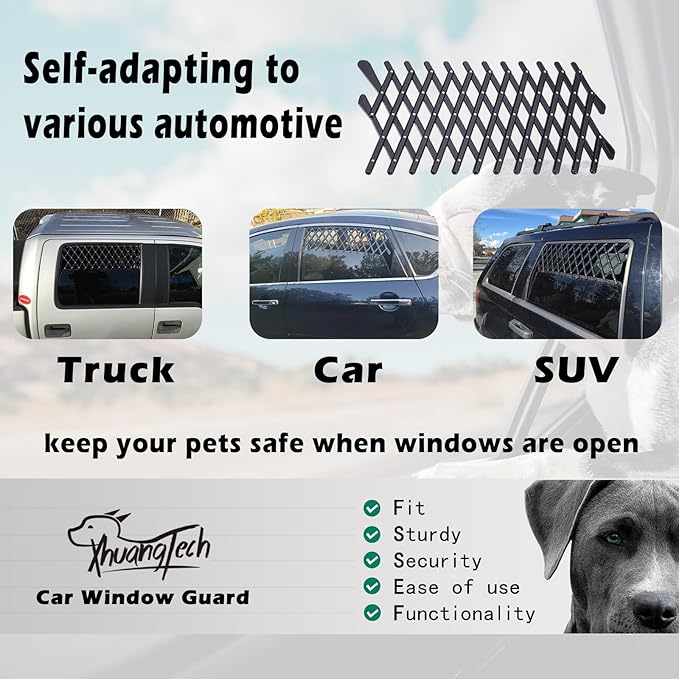 XianghuangTechnology Window Pet Gate, Universal Pet Dog Puppy Ventilation Grill Mesh Vent Guard Safe Car Window Protection Mesh for Cars, Trucks & SUV - 2 Pack