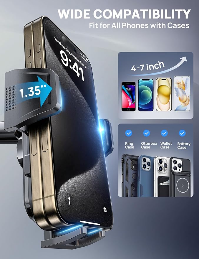 Car Phone Holder Mount [Military Grade Stable], 360° Rotatable Suction Cup Car Phone Mount for Dashboard Windshield ,Truck Cradle Stand for iPhone 17 16 15 Pro Max Samsung All Phone-2026 Upgraded