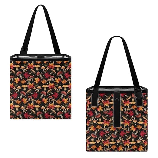 Maple Leaf Mushroom Car Trash Can Cute Leakproof Car Garbage Bag Hanging Trash Bin Automotive Garbage Cans for Back/Front Seat/Console Fall Decor Car Accessories
