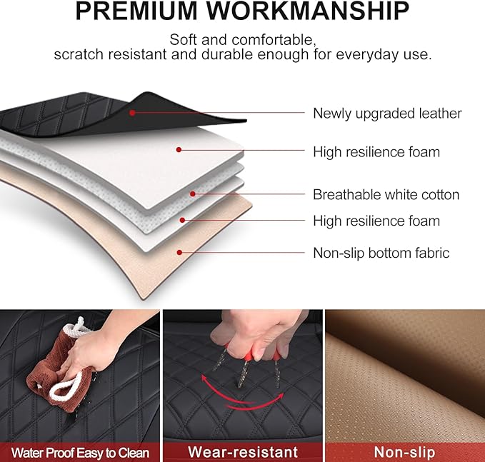 BEITK 1 Pack Leather Front Car Seat Cover Bottom Car Seat, Anti-Slip and Full Wrap Driver Car Seat Protectors, Luxury Waterproof Bottom Auto Seat Cushion Pad Mat for Most Vehicles(Black)