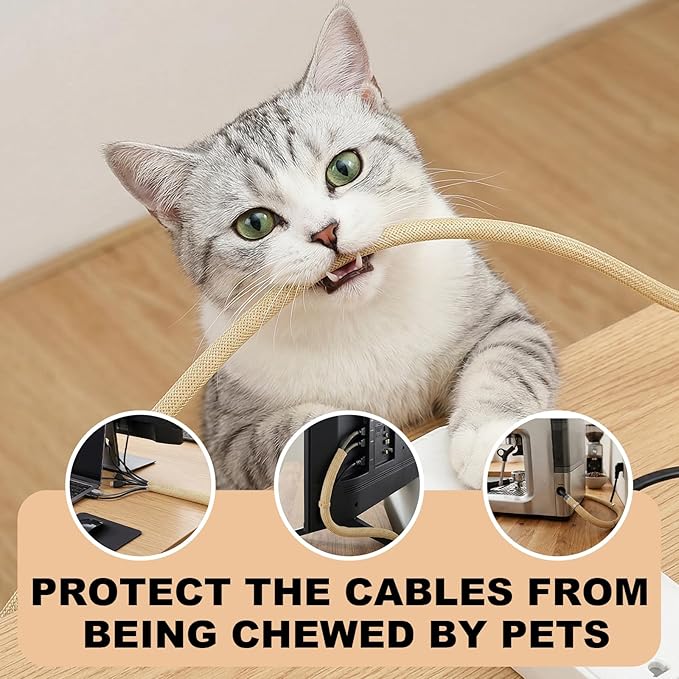 AGPTEK Cable Sleeve Cover, Desk Cord Organizer Cable Hider, Home Office Wire Management Computer TV Wire Loom Tubing, Pet Proof Cord Protector, from Cat Dog Chewing (Wood Color, 1"-20ft)