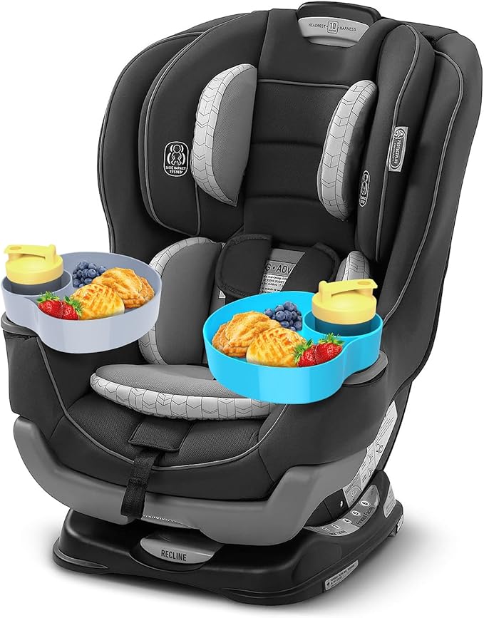 2PCS Car Seat Snack Tray for Kids: Kids Car Tray with Cup Holder, Toddlers Road Trip Essential, Travel Snacks Food Plate for Stroller, Snack Tray with a Cup Holder (Sky Blue&Gray)
