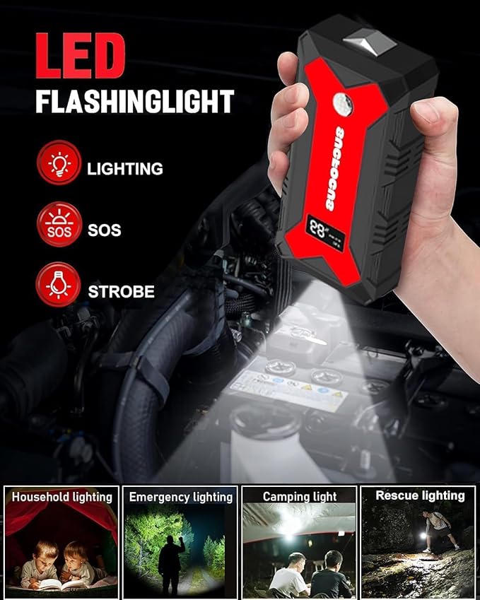 Car Battery Jump Starter, 4000A Battery Jumper Starter Portable (for 9.0L Gas or 7.0L Diesel Engine), Jump Box, Jump Starter Battery Pack with Jumper Cable, LED Light, USB QC3.0 (Red)