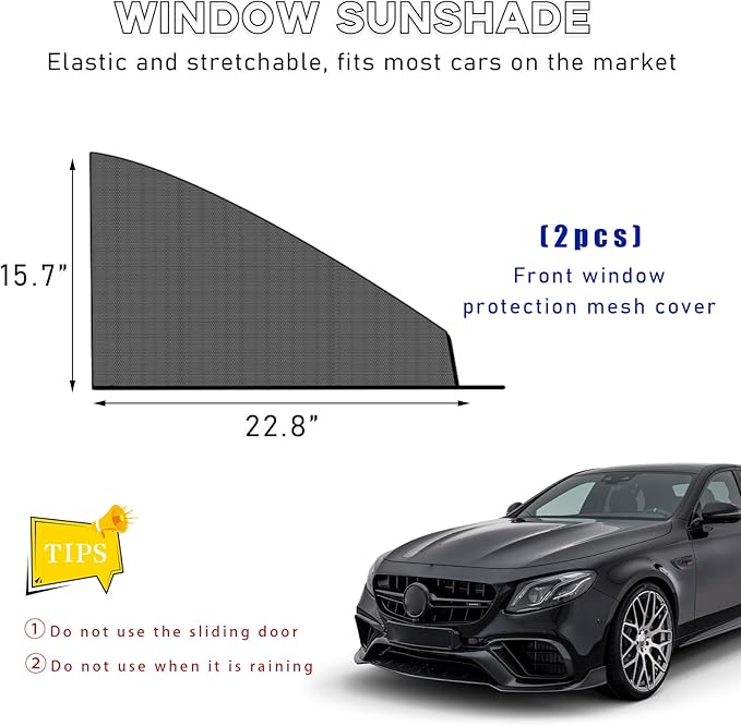 Ohleats 2 PCS Window Shades, Auto Front Rear Side Sun Shades for Block Heat & UV Protection, Breathable Mesh Baby Screen Covers, Universal Car Accessories (Front)