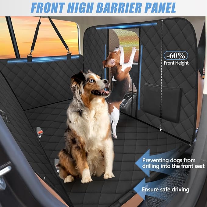 Back Seat Extender for Dogs-Large Space, High Barrier Hard Bottom Dog Car Seat Cover for Back Seat Hold 420lb, Backseat Protector Pet Bed, Waterproof Dog Hammock for Car SUV and Trucks, Black