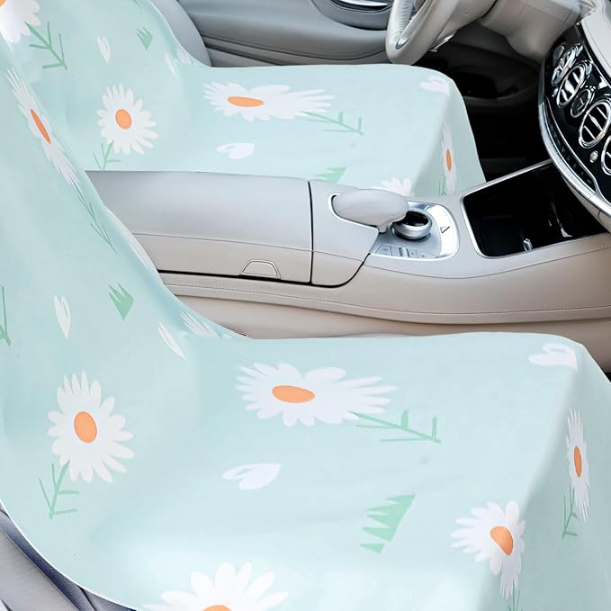 Hahafelt 2 Pack Car Seat Towel Covers with Storage Bag 63 x 32 Inch Athletic Running Towel Seat Sweat Washable Non Slip Cover Gift for Car Outdoor Sport Activities (Daisy)
