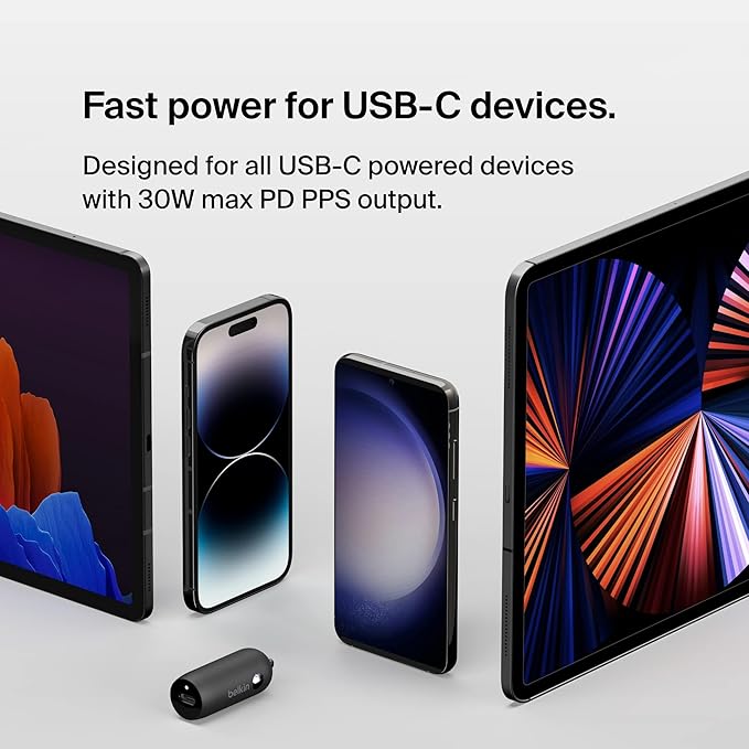 Belkin Boost↑Charge™ 30W Fast Car Charger, USB-C Power Delivery Port, 4-Port USB Power Extender, Universal Compatibility for iPhone 16, Galaxy S25, Note Series, Nintendo Switch 2 and More - Black