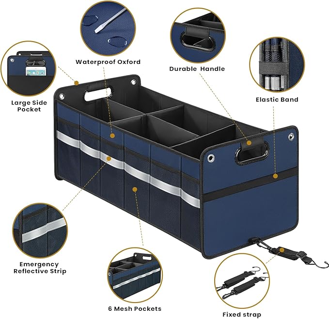Car Trunk Organizer, Car Storage Organizer, Collapsible Multi Compartment for Car, Suv, Sedan, Truck, 100L, Extra Larger (Blue, 100L)