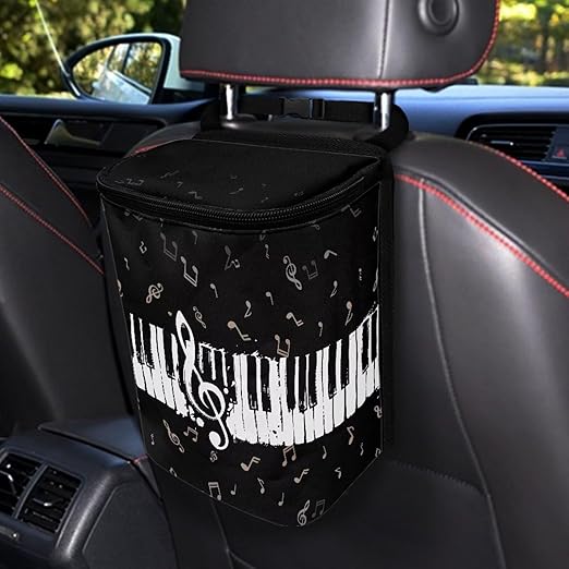 Talayituse Music Note Print Car Trash Can Portable Auto Garbage Bin Multifunctional Vehicle Interior Accessories with Adjustable Straps Universal Fit Truck SUV Sedan